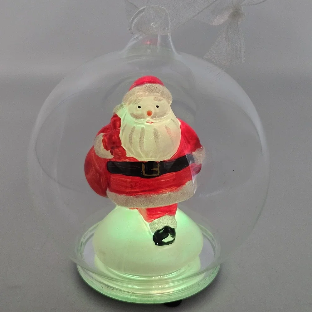 Glass Light Up Santa Ornament Color Changing Orb Hanging Glitter Hand Blown 5